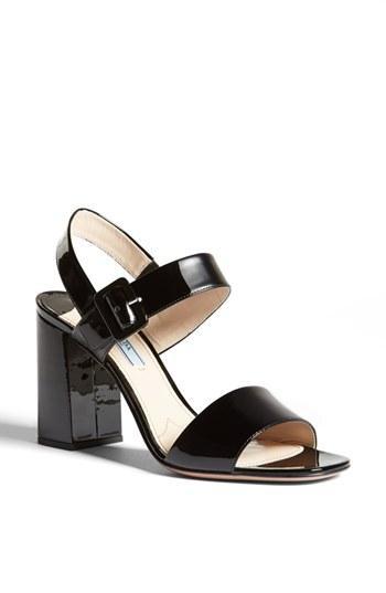 Prada Bicolor Two Strap Block Heel Sandal Black