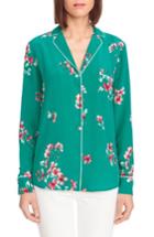 Women's Sezane Elisa Floral Silk Pajama Shirt Us / 34 Fr - Blue/green