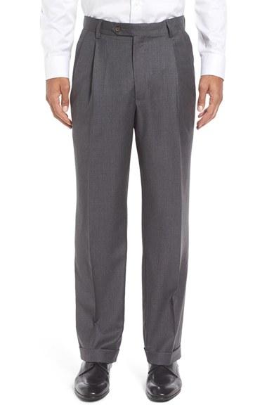 Men's Berle Pleated Solid Wool Trousers X 32 - Grey