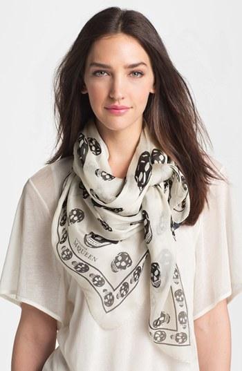 Women's Alexander Mcqueen 'skull' Chiffon Scarf, Size - Ivory