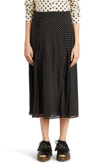 Women's Burberry Fine Pintuck Dot Print Silk Skirt Us / 42 It - Black
