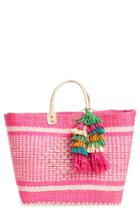 Mar Y Sol 'ibiza' Woven Tote With Tassel Charms - Pink