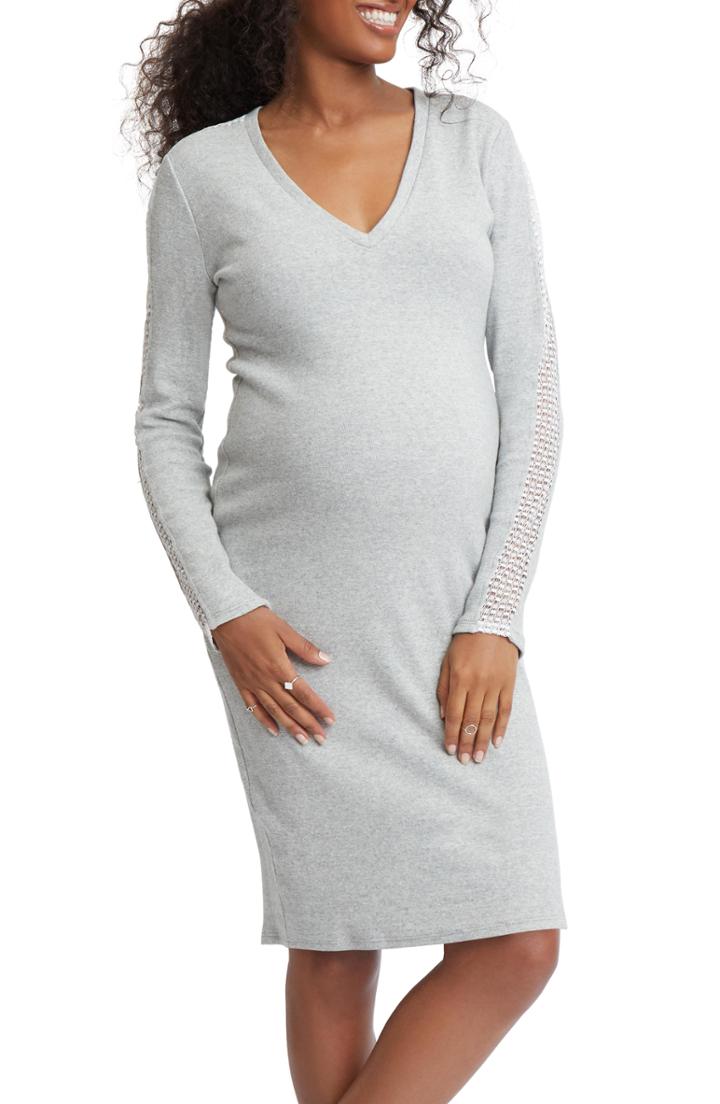 Women's Stowaway Collection Maternity Sweater Dress - Grey