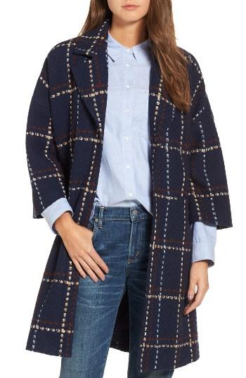 Women's Halogen Plaid Topper, Size /x-small - Blue