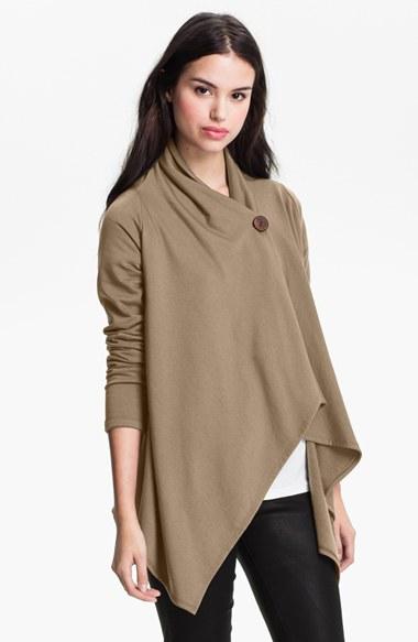 Women's Bobeau One-button Fleece Wrap Cardigan - Brown