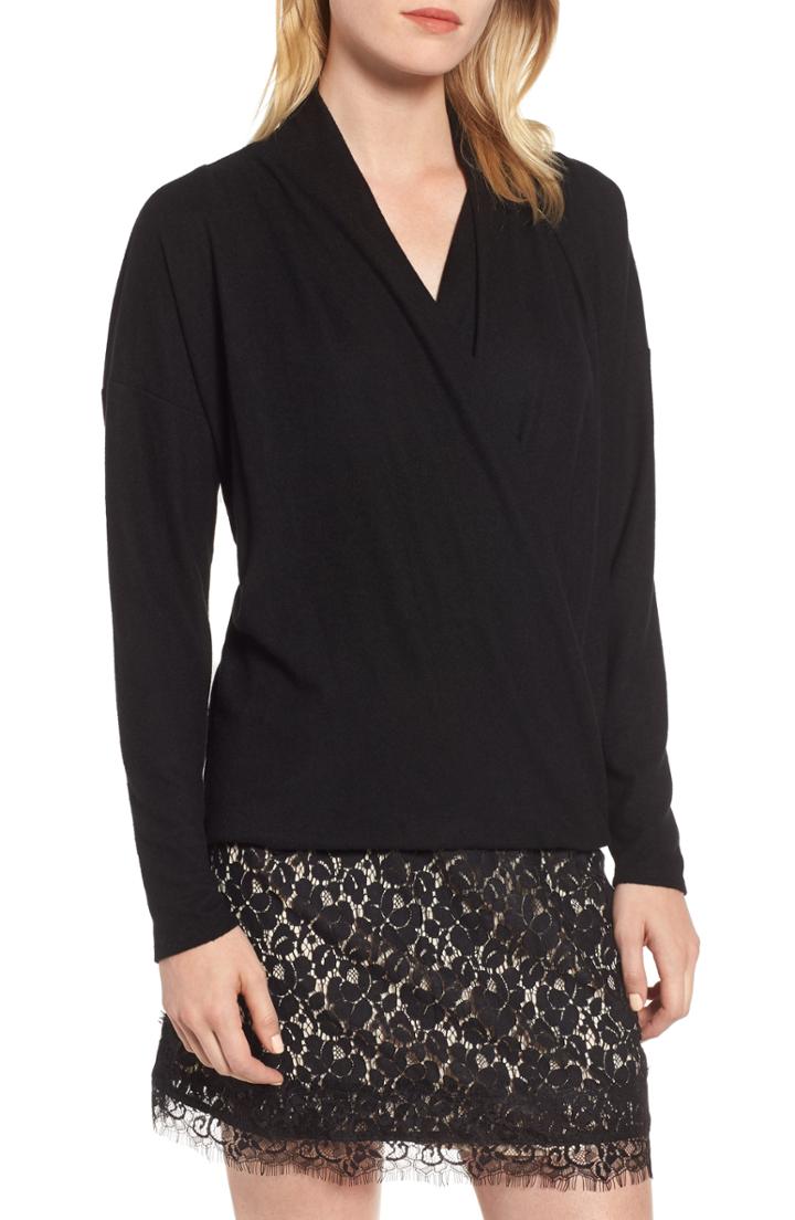 Women's Gibson X Living In Yellow Diana Cozy Knit Wrap Top, Size - Black