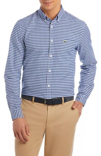Men's Lacoste Slim Fit Gingham Sport Shirt - Blue