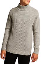 Men's Topman Flint Ribbed Turtleneck Sweater, Size - Grey