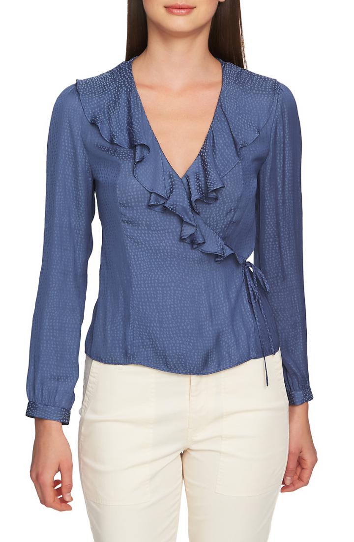 Women's 1.state Dot Jacquard Wrap Top, Size - Blue
