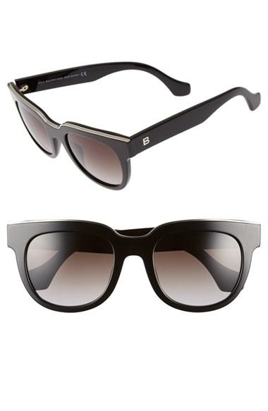Women's Balenciaga Paris Rectangular 52mm Sunglasses - Shiny Black/ Gradient Smoke