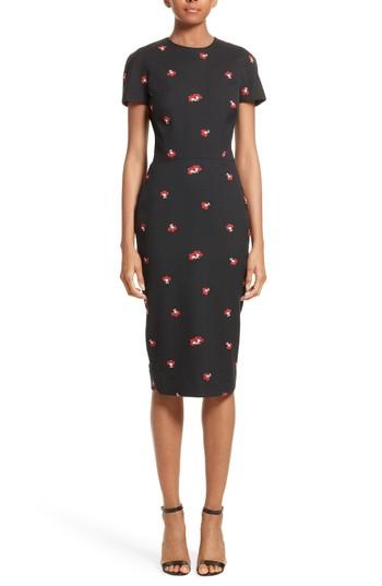 Women's Victoria Beckham Flower Print Pencil Dress Us / 14 Uk - Black