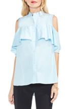 Women's Vince Camuto Ruffle Yoke Cold Shoulder Top, Size - Blue