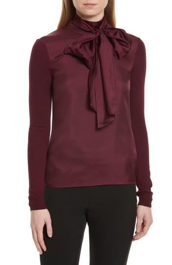 Women's Ted Baker London Babri Tie Neck Mixed Media Sweater - Burgundy