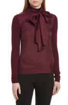 Women's Ted Baker London Babri Tie Neck Mixed Media Sweater - Burgundy