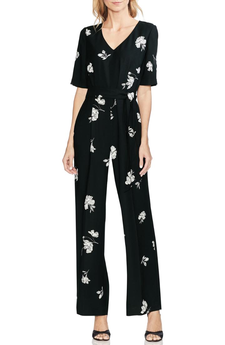 Women's Vince Camuto Tossed Flowers Jumpsuit - Black