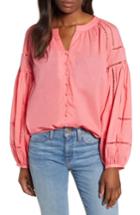 Women's Caslon Embroidered Peasant Sleeve Top - Coral