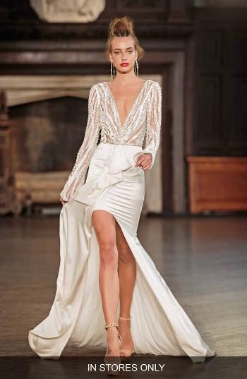 Women's Berta Beaded Long Sleeve High/low Gown, Size In Store Only - White