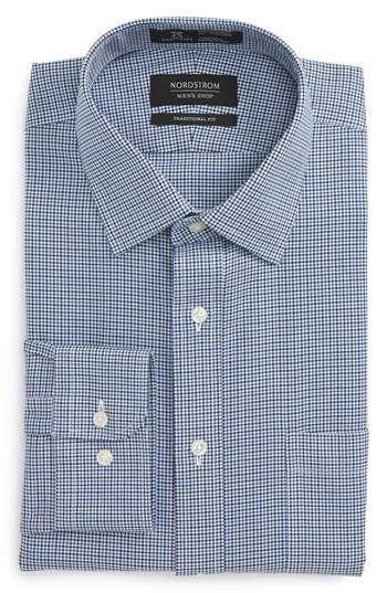Men's Nordstrom Men's Shop Smartcare(tm) Traditional Fit Houndstooth Dress Shirt 32/33 - Blue