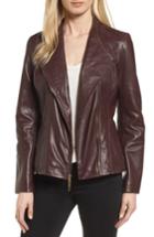 Women's Ellen Tracy Asymmetrical Zip Leather Jacket - Burgundy