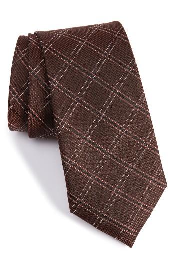Men's Calibrate Plaid Silk Tie, Size - Orange
