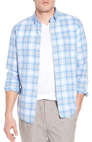 Men's 1901 Trim Fit Plaid Linen Blend Sport Shirt - Blue