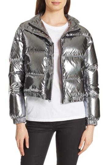 Women's Alice + Olivia Durham Hooded Crop Down Puffer - Metallic