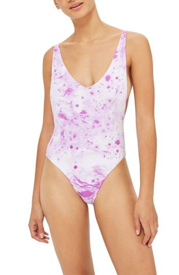 Women's Topshop Marble One-piece Swimsuit Us (fits Like 0) - Purple
