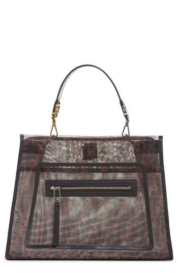 Fendi Runaway Printed Logo Mesh Satchel - Brown