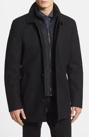 Men's Vince Camuto Melton Car Coat With Removable Bib, Size - Black