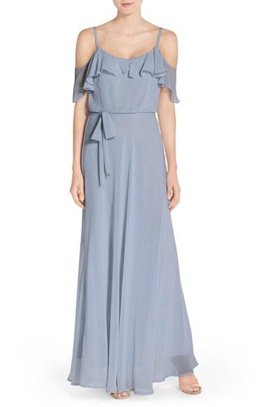 Women's Nouvelle Amsale Cold Shoulder A-line Chiffon Gown - Blue