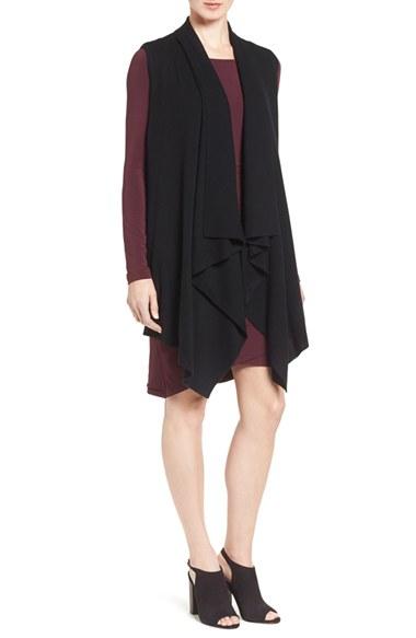 Women's Halogen Wool & Cashmere Drape Front Sweater Vest - Black