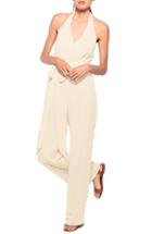 Women's Ceremony By Joanna August 'scarlette' Faux Wrap Chiffon Halter Jumpsuit - Ivory