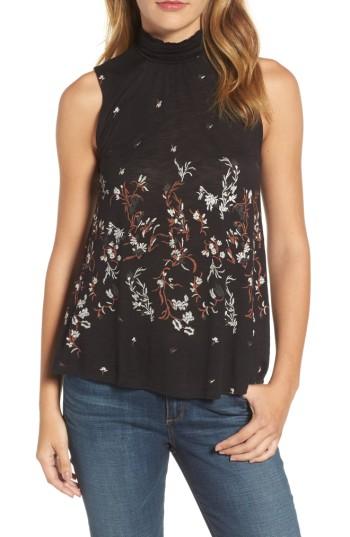 Women's Lucky Brand Mock Neck Floral Top - Black