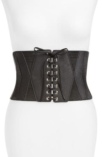 Women's Amici Accessories Faux Leather Trim Stretch Corset Belt