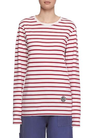 Women's Burberry Breton Stripe Cotton Tee - Red