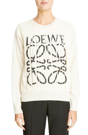 Women's Loewe Shredded Logo Cashmere Sweater - Ivory
