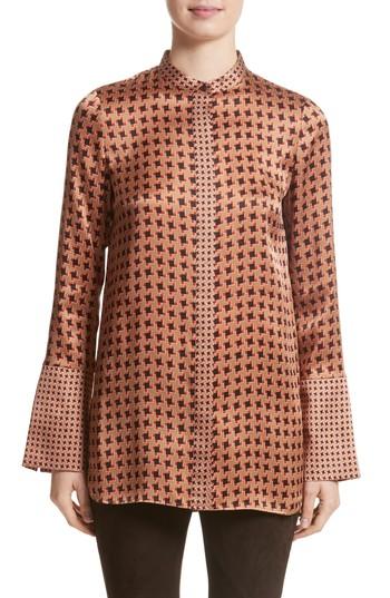 Women's Lafayette 148 New York Desra Highgate Houndstooth Silk Tunic - Brown