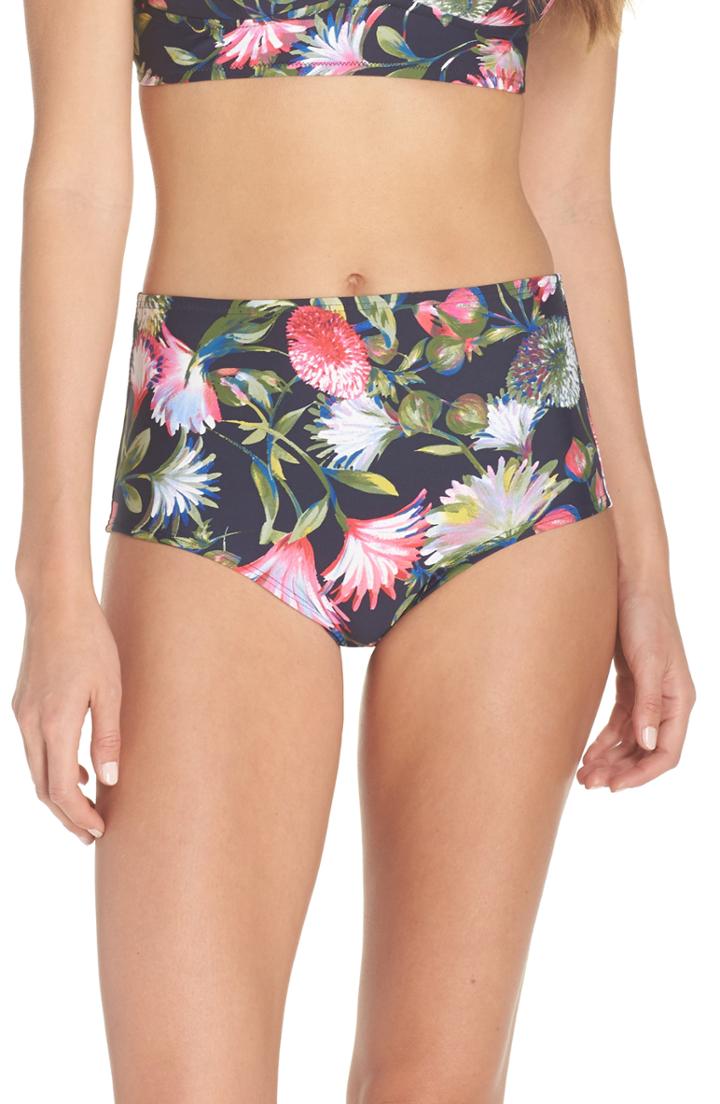 Women's J.crew Floral Seamless High Waist Bikini Bottoms, Size - Blue