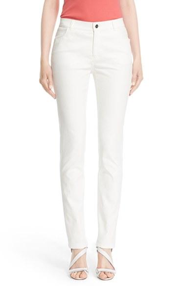 Women's Lafayette 148 New York Waxed Denim Slim Leg Jeans - White