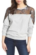 Women's Vince Camuto Embroidered Swiss Dot Panel Sweatshirt - Grey