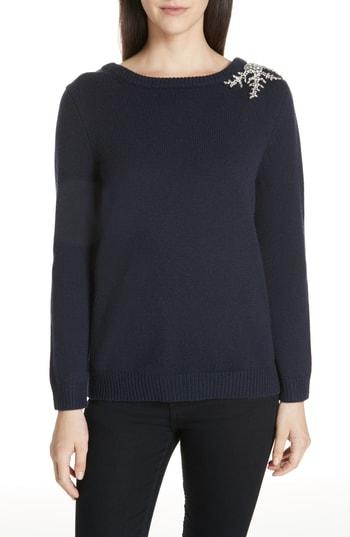 Women's Ba & Sh Ourea Jewel Detail Wool Cashmere Sweater - Blue