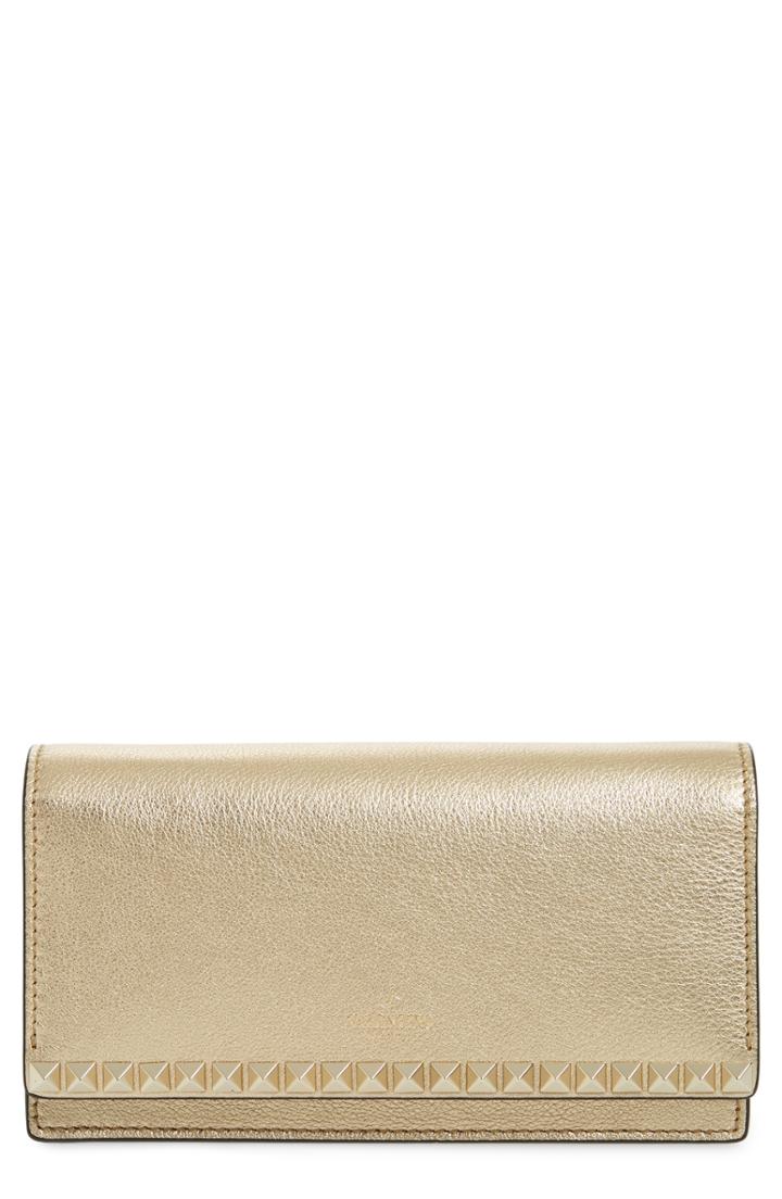 Women's Valentino Garavani Rockstud No Limit Calfskin Leather Wallet On A Chain - Metallic
