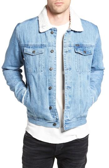 Men's Obey Off The Chain Fleece Denim Jacket, Size - Blue