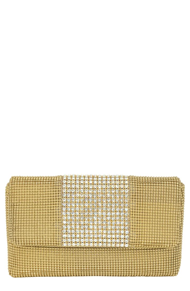 Whiting & Davis Rhinestone Stripe Metallic Mesh Flap Clutch - Metallic