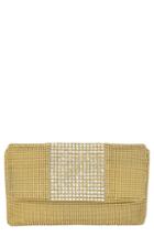 Whiting & Davis Rhinestone Stripe Metallic Mesh Flap Clutch - Metallic