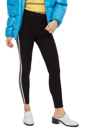 Women's Topshop Side Stripe Ponte Leggings Us (fits Like 0) - Black