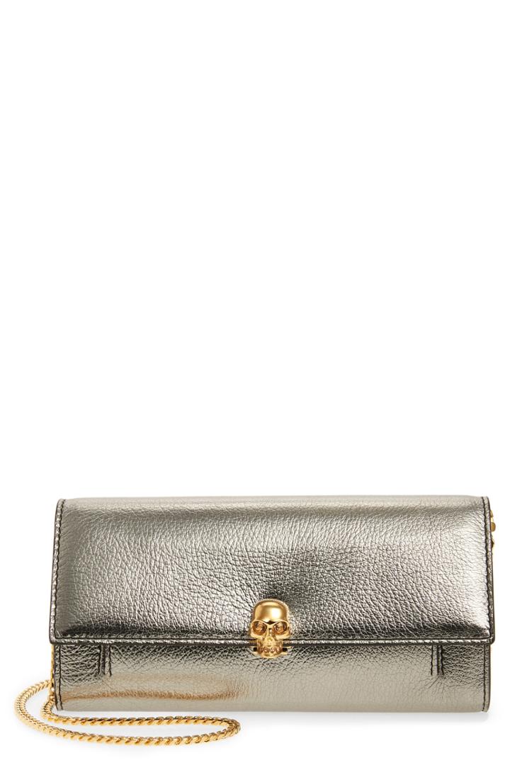 Women's Alexander Mcqueen Skull Metallic Leather Wallet On A Chain - Metallic