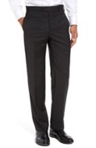 Men's Zanella Devon Flat Front Solid Wool Serge Trousers - Black