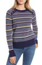 Women's 1901 Button Detail Stripe Wool Blend Texture Sweater - Blue