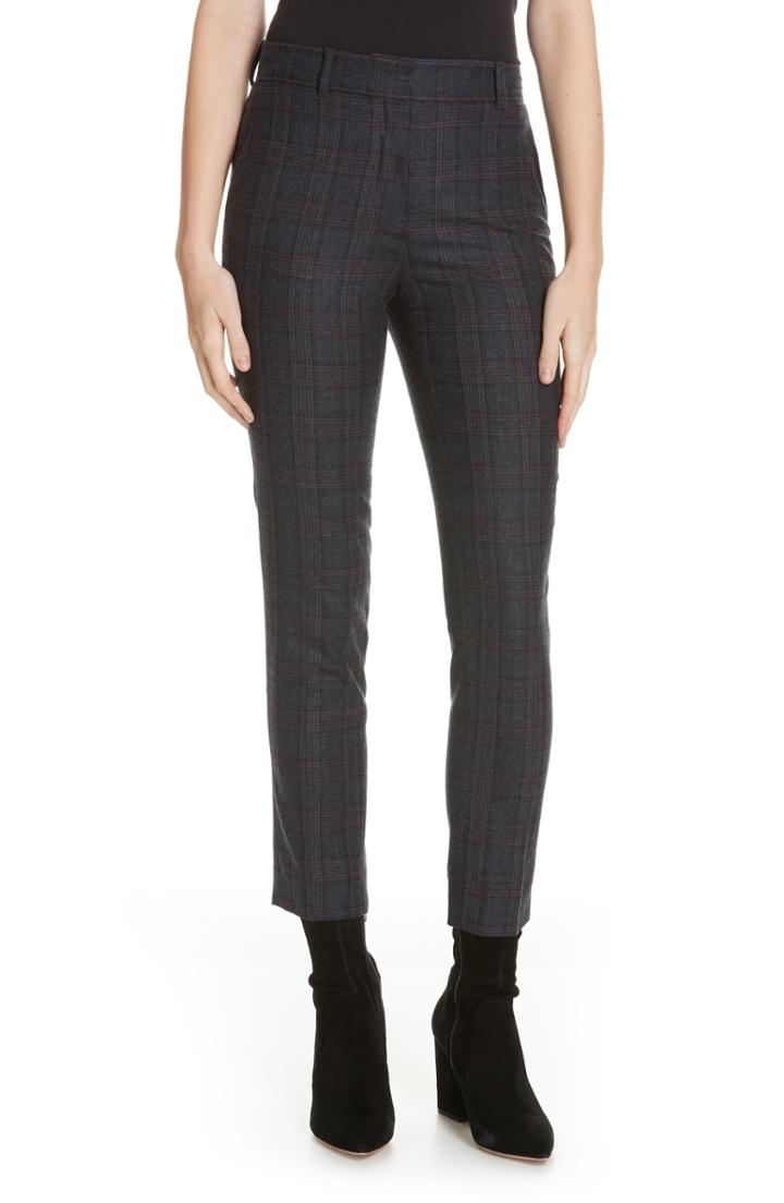 Women's Sandro Plaid Stretch Wool Blend Pants Us / 34 Fr - Blue